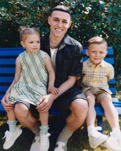 Phil Foden with his children in a Burberry Father's Day campaign.