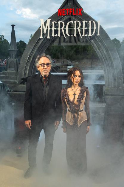 Tim Burton and Jenna Ortega at the Wednesday's Beach Club opening in Paris.