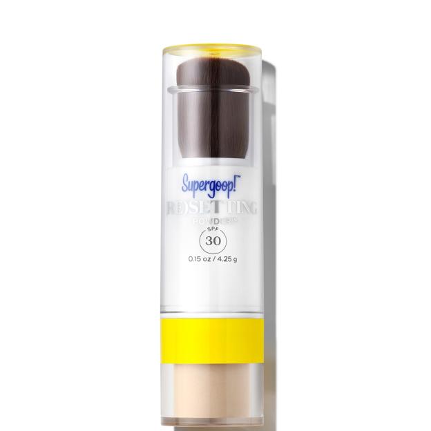 Supergoop! Resetting Powder SPF 30 with brush applicator.