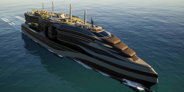 Illustration of the SERENITY, a climate-neutral cruise ship designed for people over 80.