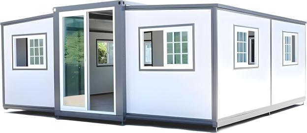 Prefabricated tiny home with bathroom and kitchen.