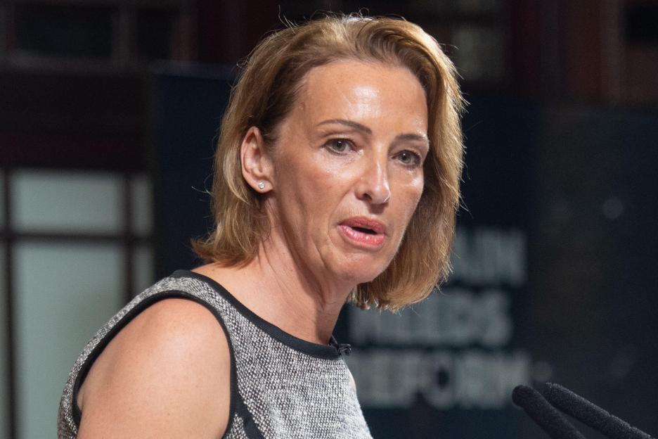 Sarah Pochin, Reform UK MP, speaking at a press conference.