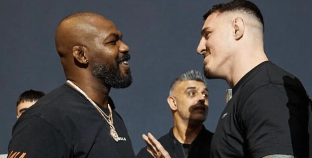 Two men facing each other.