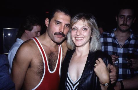 Freddie Mercury and Mary Austin at Mercury's 38th birthday party.
