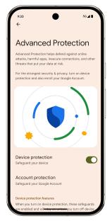 Illustration of a smartphone screen showing Google's Advanced Protection features.