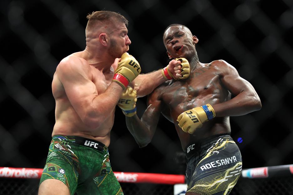 Dricus du Plessis fighting Israel Adesanya in a UFC match.