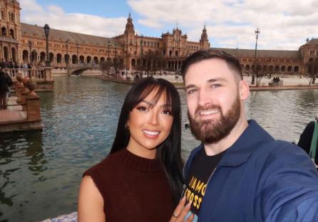 Sharon Gaffka and her boyfriend in front of Plaza de España in Seville.