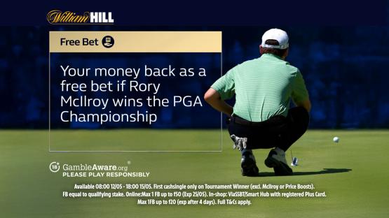 Get money back as a FREE BET up to £50 if Rory McIlroy wins the US PGA Championship 2025 with William Hill