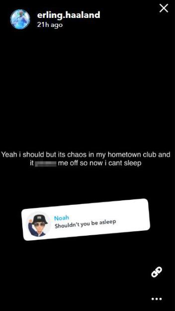 Screenshot of Erling Haaland's social media post about his hometown club and a reply from Noah.