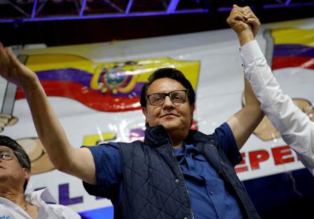 Fernando Villavicencio, Ecuadorian presidential candidate, at a rally.