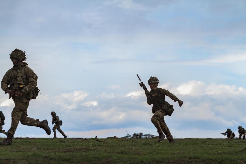 British soldiers run during the NATO military drill 'Wind Spring -15'.