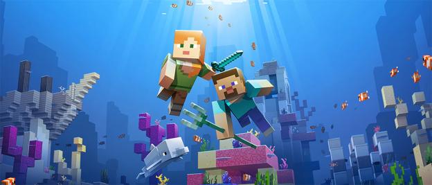 Minecraft characters swimming underwater.