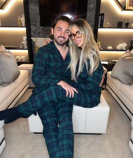 Olivia Attwood and Bradley Dack in matching pajamas.
