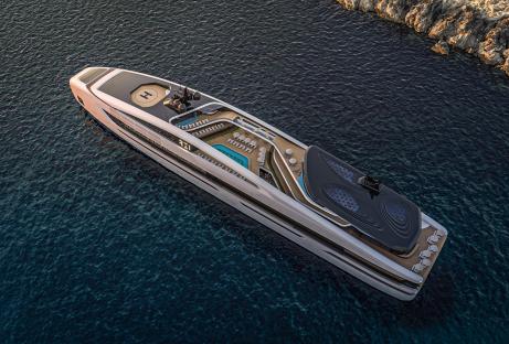 Aerial view of the Viken REI yacht, a floating restaurant.