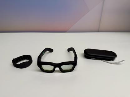 Smart glasses, wristband, and charging case.