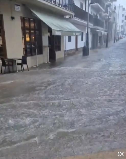 Flooding on a street in Ibiza.
