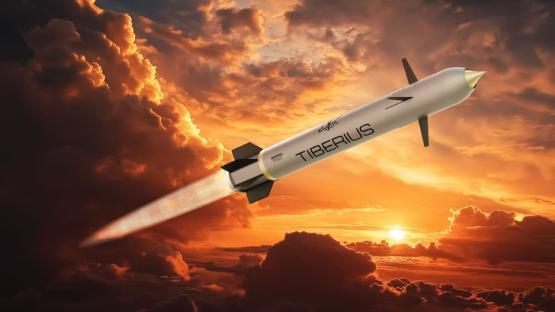 Illustration of the Sceptre TRBM 155HG supersonic artillery shell in flight.
