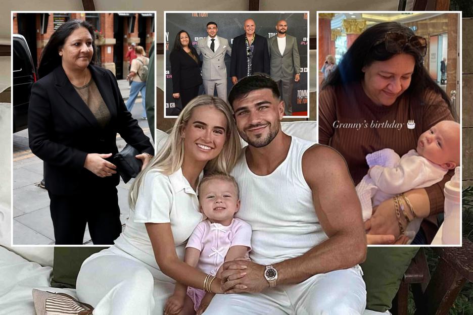 Collage of a family with their children and grandparents.