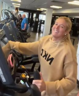 Paris Fury working out on an elliptical machine at the gym.