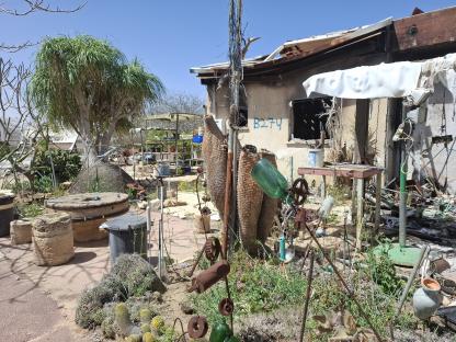 Destroyed building in Kibbutz Nir Oz, Israel.