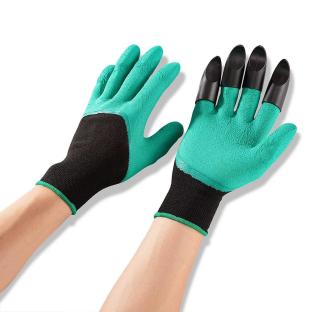 Pair of teal waterproof garden gloves with black ABS claws.