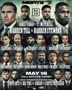 Misfits Boxing poster for May 16 event in Derby, featuring multiple boxing matches.