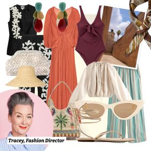 Collage of fashion outfits curated by Tracey, Fashion Director.