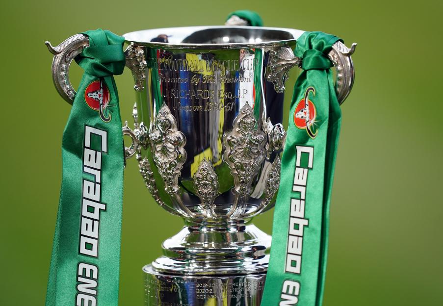 Carabao Cup trophy on display.