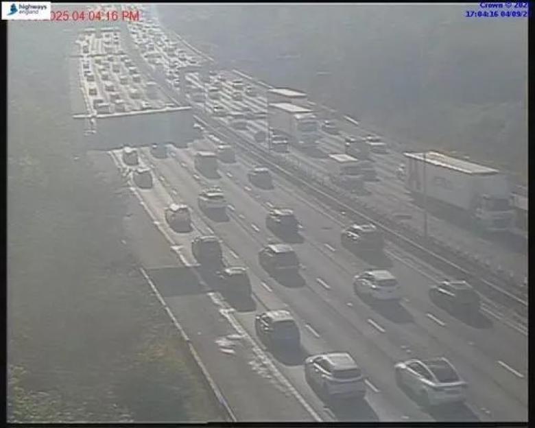 Massive traffic delays after tipper truck overturns near major motorway junction