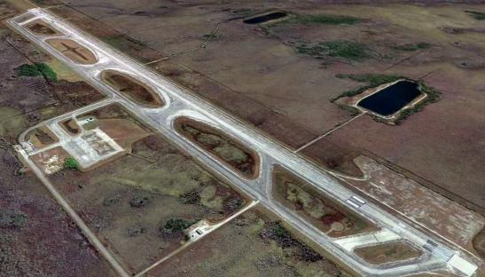 Aerial view of Everglades Airport's single runway.