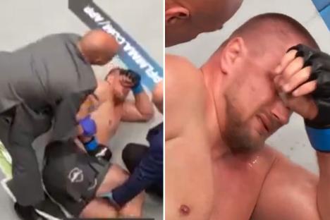 MMA referee screams at doctors to help as former UFC star carried out of cage after sickening kick to testicles