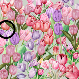 Illustration of tulips; a pearl necklace is hidden among them.