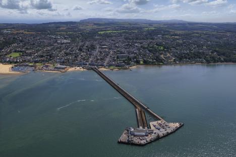 Aerial view of Ryde, Isle of Wight, showing the town and its pier.
