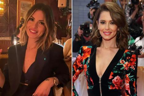 An image collage containing 2 images, Image 1 shows Woman holding a glass of wine in a restaurant, Image 2 shows Cheryl Fernandez-Versini at the X Factor press launch