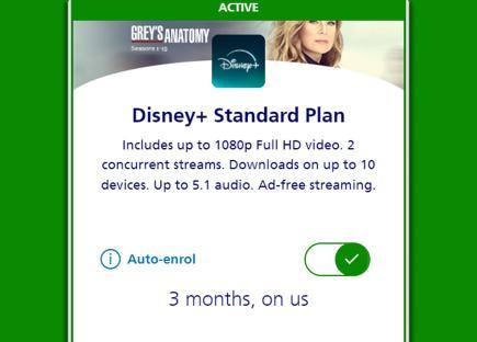 Disney+ Standard Plan details: 1080p HD video, 2 concurrent streams, downloads on up to 10 devices, 5.1 audio, ad-free. 3 months free.