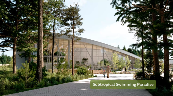 Illustration of a subtropical swimming paradise.