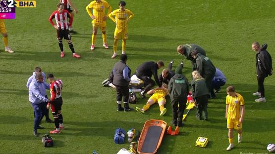 Brighton star Jan Paul van Hecke carried off on stretcher after sickening clash of heads in Brentford clash
