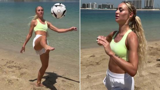 ‘Simply the best’ say fans as ‘world’s sexiest footballer’ Alisha Lehmann shows off beach workout in sports bra & shorts