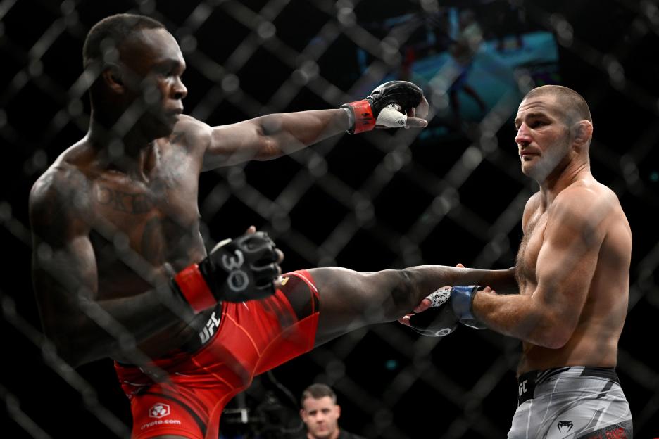 Israel Adesanya and Sean Strickland in a UFC Middleweight Title bout.