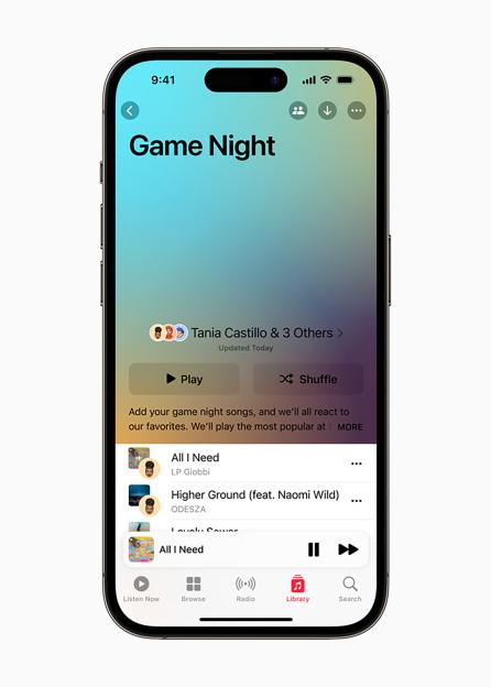 Apple Music interface showing a collaborative playlist called "Game Night."