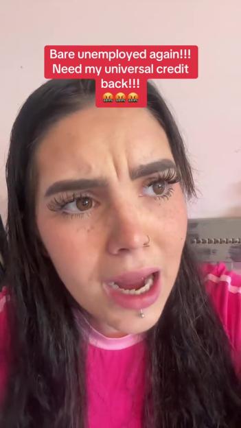 Close-up of a woman saying she is unemployed and needs her universal credit.