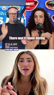 Collage of three people discussing a rumor.