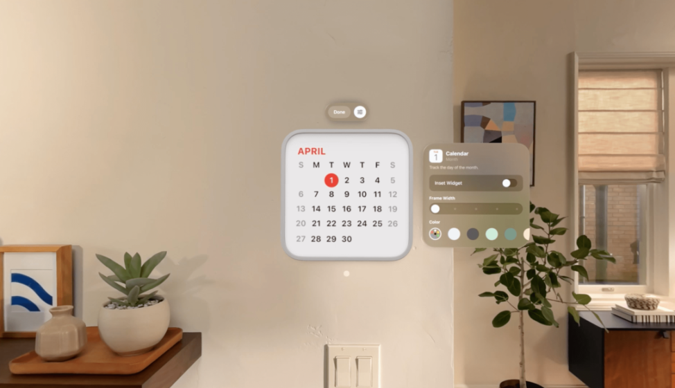 Illustration of an April calendar widget on a wall.