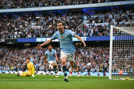 Bernardo Silva celebrating a goal for Manchester City.