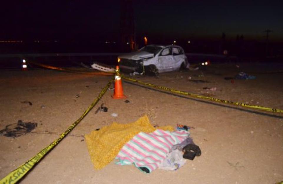 A wrecked car after a fatal accident.