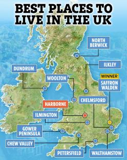 Map of the UK highlighting the best places to live.
