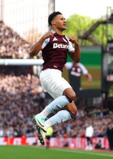 Aston Villa's Ollie Watkins celebrates a goal.