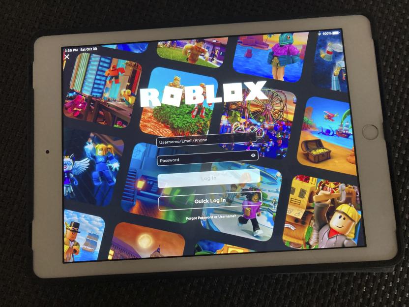 Roblox login screen on a tablet.