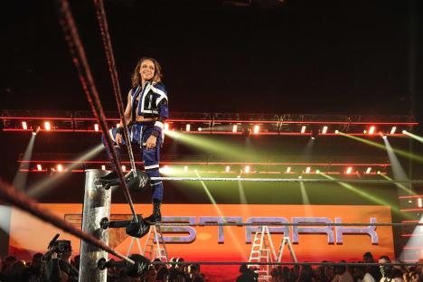 Zoey Stark on wrestling turnbuckle.