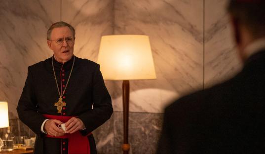 Still from the film *Conclave*, showing John Lithgow as a cardinal.